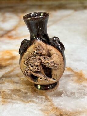 Vintage, Banko Ware Pottery Vase/3D Carved Bonsai Tree